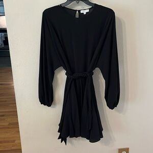 Black COLOR!! Riley Braided Belt Long Balloon Sleeve Crew Neck Swing Dress